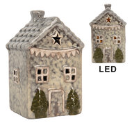 Clayre & Eef | Decoratie Huisje met LED Grijs Groen 6x6x11 cm | 6CE2274