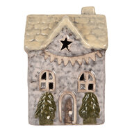 Clayre & Eef | Decoratie Huisje met LED Grijs Beige 6x6x10 cm | 6CE2275