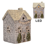 Clayre & Eef | Decoratie Huisje met LED Grijs Beige 6x6x10 cm | 6CE2275