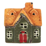 Clayre & Eef | Decoratie Huisje met LED Groen Oranje 8x5x8 cm | 6CE2282