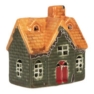 Clayre & Eef | Decoratie Huisje met LED Groen Oranje 8x5x8 cm | 6CE2282