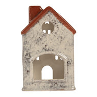 Clayre & Eef | Theelichthouder Kerst Huisje Grijs Rood 8x7x13 cm | 6CE2284