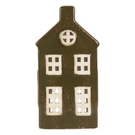Clayre & Eef | Theelichthouder Kerst Huisje Groen Bruin 8x6x16 cm | 6CE2285