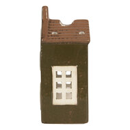Clayre & Eef | Theelichthouder Kerst Huisje Groen Bruin 8x6x16 cm | 6CE2285
