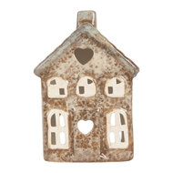 Clayre &amp; Eef   | Theelichthouder Kerst Huisje Beige Groen 9x6x13 cm | 6CE2291