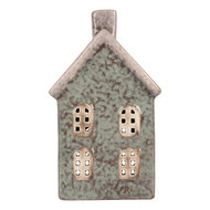 Clayre & Eef | Theelichthouder Kerst Huisje Groen Roze 8x7x14 cm | 6CE2292