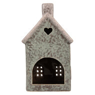 Clayre & Eef | Theelichthouder Kerst Huisje Groen Roze 8x7x14 cm | 6CE2292