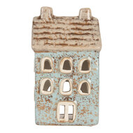 Clayre & Eef | Theelichthouder Kerst Huisje Blauw Beige 8x7x15 cm | 6CE2293