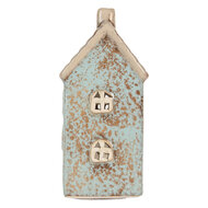 Clayre & Eef | Theelichthouder Kerst Huisje Blauw Beige 8x7x15 cm | 6CE2293