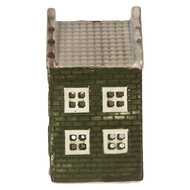 Clayre & Eef | Theelichthouder Kerst Huisje Groen Grijs 7x7x14 cm | 6CE2301