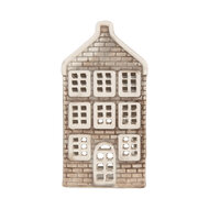 Clayre & Eef | Theelichthouder Kerst Huisje Grijs Oranje 7x7x14 cm | 6CE2304