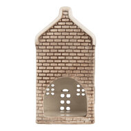 Clayre & Eef | Theelichthouder Kerst Huisje Grijs Oranje 7x7x14 cm | 6CE2304
