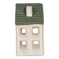 Clayre & Eef | Theelichthouder Kerst Huisje Grijs Groen 7x7x13 cm | 6CE2308