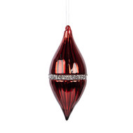 Clayre & Eef | Kerstbal Rood Zilverkleurig ø 8x18 cm | 6GL5092