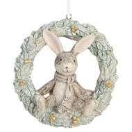 Clayre & Eef | Decoratie Hanger Konijn Grijs Groen 8x3x8 cm | 6PR5889