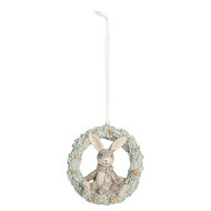 Clayre & Eef | Decoratie Hanger Konijn Grijs Groen 8x3x8 cm | 6PR5889