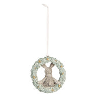 Clayre & Eef | Decoratie Hanger Konijn Grijs Groen 8x3x8 cm | 6PR5889