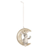 Clayre &amp; Eef   | Decoratie Hanger Konijnen (set 2) Grijs Goudkleurig 7x3x8 cm | 6PR5890