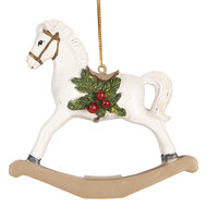Clayre & Eef | Decoratie Hanger Hobbelpaard Wit Groen 12x4x11 cm | 6PR5903