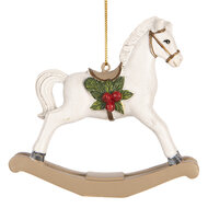 Clayre & Eef | Decoratie Hanger Hobbelpaard Wit Groen 12x4x11 cm | 6PR5903