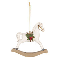 Clayre & Eef | Decoratie Hanger Hobbelpaard Wit Groen 12x4x11 cm | 6PR5903