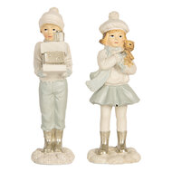 Clayre & Eef | Kerstdecoratie Kinderen set van 2 Wit Groen 5x4x11 cm | 6PR5917
