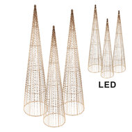 Clayre & Eef | Decoratie kegel met LED (set van 3) Goudkleurig ø 20x80/16x60/11x40 cm / 7xAA | 50828