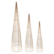 Clayre & Eef | Decoratie kegel met LED (set van 3) Goudkleurig ø 20x80/16x60/11x40 cm / 7xAA | 50828