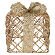 Clayre & Eef | Decoratie cadeau met LED set van 3 Goudkleurig 25x25x30 / 20x20x24 / 15x15x17 cm / 6xAA | 66311