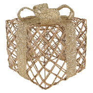 Clayre & Eef | Decoratie cadeau met LED set van 3 Goudkleurig 25x25x30 / 20x20x24 / 15x15x17 cm / 6xAA | 66311
