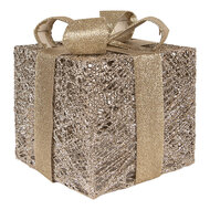 Clayre & Eef | Decoratie cadeau met LED set van 3 Goudkleurig 25x25x30 / 20x20x24 / 15x15x17 cm / 6xAA | 66312