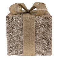 Clayre & Eef | Decoratie cadeau met LED set van 3 Goudkleurig 25x25x30 / 20x20x24 / 15x15x17 cm / 6xAA | 66312