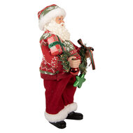 Clayre & Eef | Kerstdecoratie Kerstman Rood Groen 16x11x27 cm | 66357