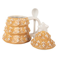 Clayre & Eef | Mok met deksel en lepel Bruin Wit 16x12x18 cm / 350 ml | 6CEMU0212