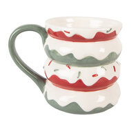 Clayre & Eef | Mok met Deksel Wit Groen 15x10x12 cm / 450 ml | 6CEMU0228