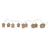 Clayre & Eef | Decoratie lichtsnoer huisjes 10 lampjes LED Bruin Wit 150 cm / 2xAA | 6LMP817
