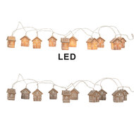 Clayre & Eef | Decoratie lichtsnoer huisjes 10 lampjes LED Bruin Wit 150 cm / 2xAA | 6LMP817