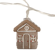 Clayre & Eef | Decoratie lichtsnoer huisjes 10 lampjes LED Bruin Wit 150 cm / 2xAA | 6LMP817