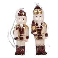 Clayre & Eef | Decoratie Hanger set van 2 Notenkraker Beige Rood 3x3x10 cm | 6CE2261