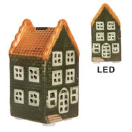 Clayre &amp; Eef   | Decoratie Huisje met LED Groen Oranje 4x4x8 cm | 6CE2300