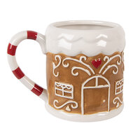 Clayre &amp; Eef   | Mok Bruin Wit 14x10x10 cm / 350 ml | 6CEMU0215