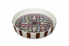 Quicheschaal taartvorm Marron serveerschaal handgemaakt Ø 24 rond bruin wit | QU.MA.30 | Dishes & Deco