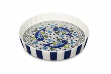 Quicheschaal taartvorm Poisson serveerschaal handgemaakt Ø 24 rond blauw wit vissen | QU.PO.30 | Dishes & Deco