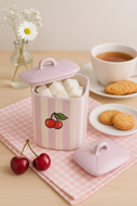 Voorraadpot Fruity Cherry lila wit handgemaakt 18 x 11 cm  | VP.CE.00 | Dishes &amp; Deco