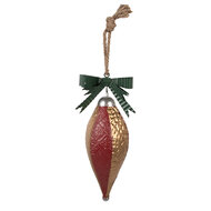 Clayre &amp; Eef   | Kerstbal Rood Goudkleurig 15x12x36 cm | 6Y5926