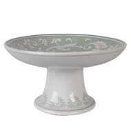 Clayre &amp; Eef   | Taartplateau op voet Wit Groen &oslash; 21x11 cm | 6CE2380