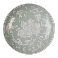 Clayre &amp; Eef   | Taartplateau op voet Wit Groen &oslash; 21x11 cm | 6CE2380