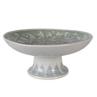 Clayre &amp; Eef   | Taartplateau op voet Wit Groen &oslash; 26x13 cm | 6CE2381