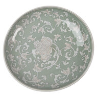 Clayre &amp; Eef   | Taartplateau op voet Wit Groen &oslash; 26x13 cm | 6CE2381