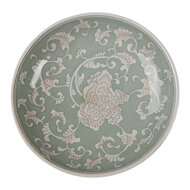 Clayre &amp; Eef   | Taartplateau op voet Wit Groen &oslash; 32x15 cm | 6CE2382